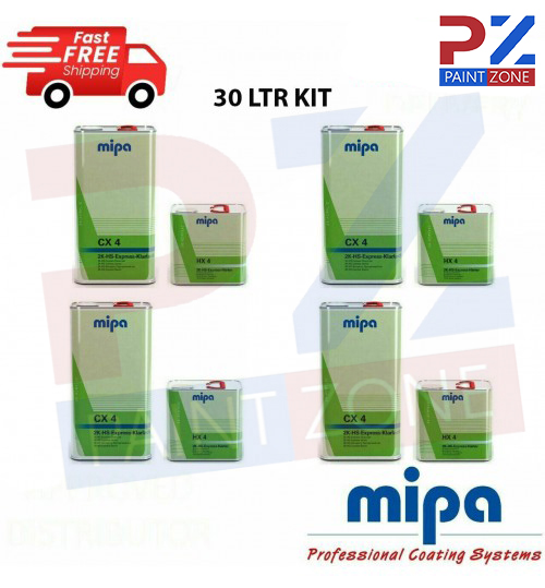 4 X MIPA CX 4 EXPRESS KLARLACK CLEARCOAT LACQUER WITH HX 4 HARDENER - 7.5LTR KIT